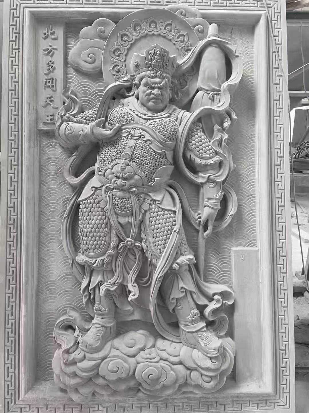临汾 芝麻灰花岗岩人物雕刻——多闻天王